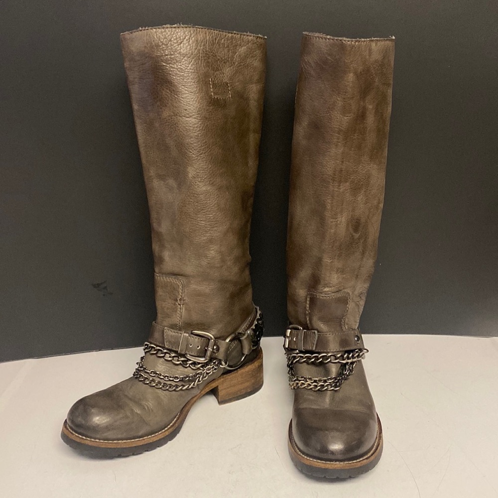 MIMOSA Calf Boots w/Chain Accents Heeled Shoes 5